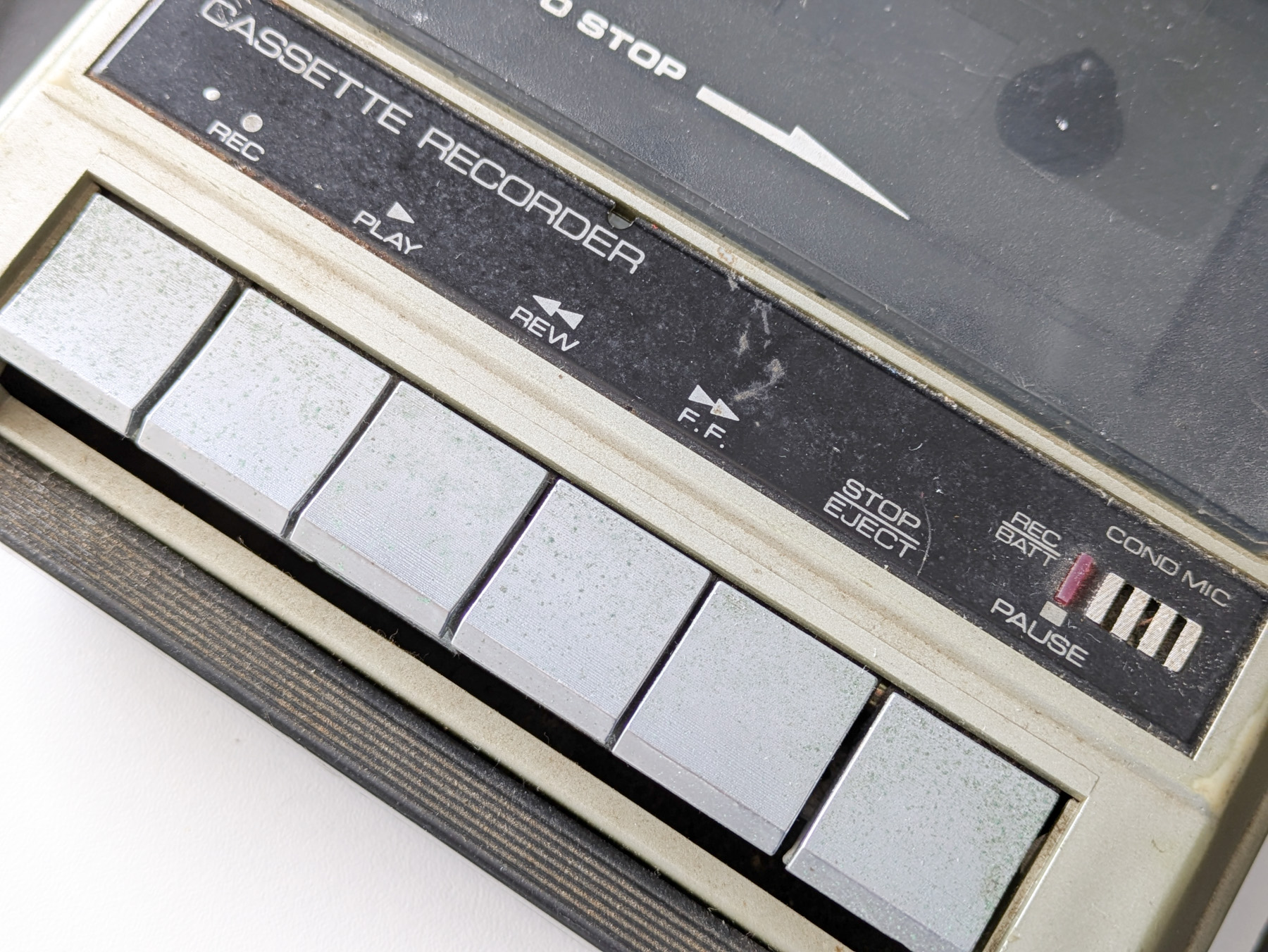 Buttons on an old cassette recorder