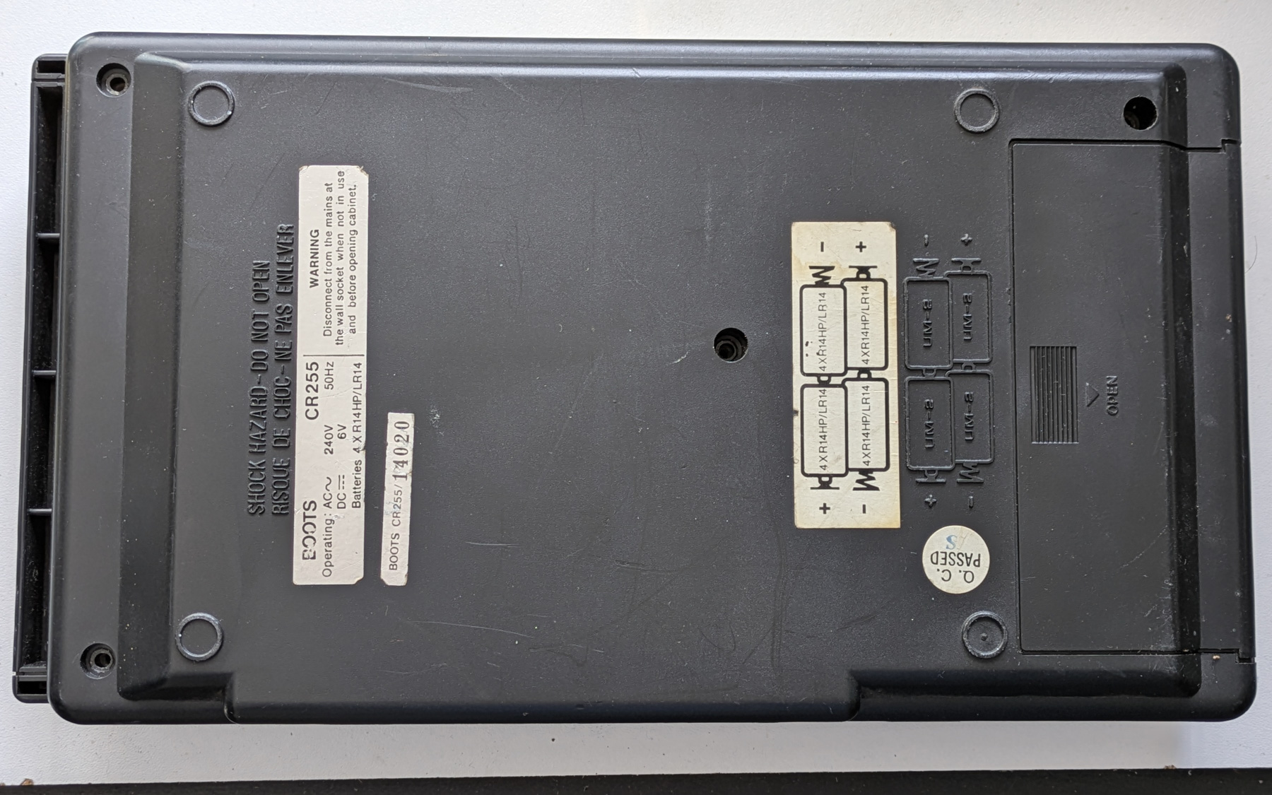 Cassette recorder viewed from underneath