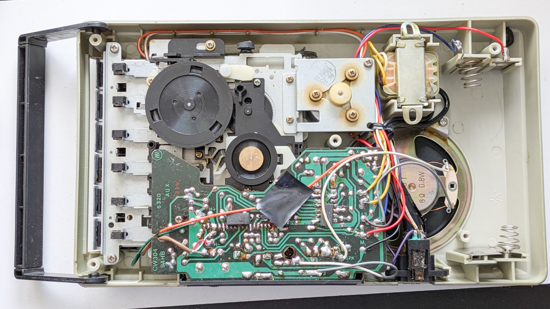 Cassette recorder with cover removed showing circuit board