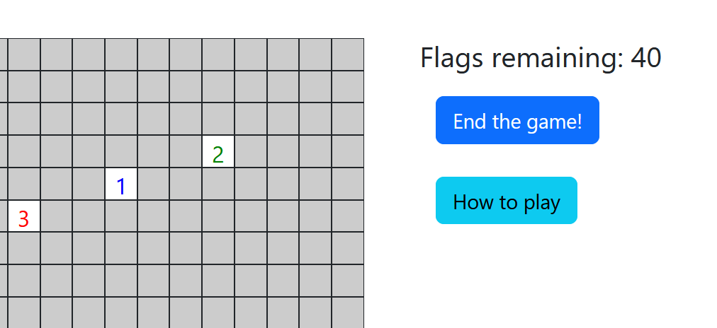 Three revealed cells among many hidden cells